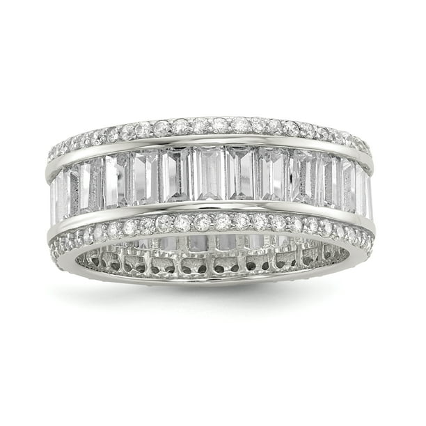 925 Sterling Silver Baguette Round Cubic Zirconia Cz Eternity Band Ring Fine